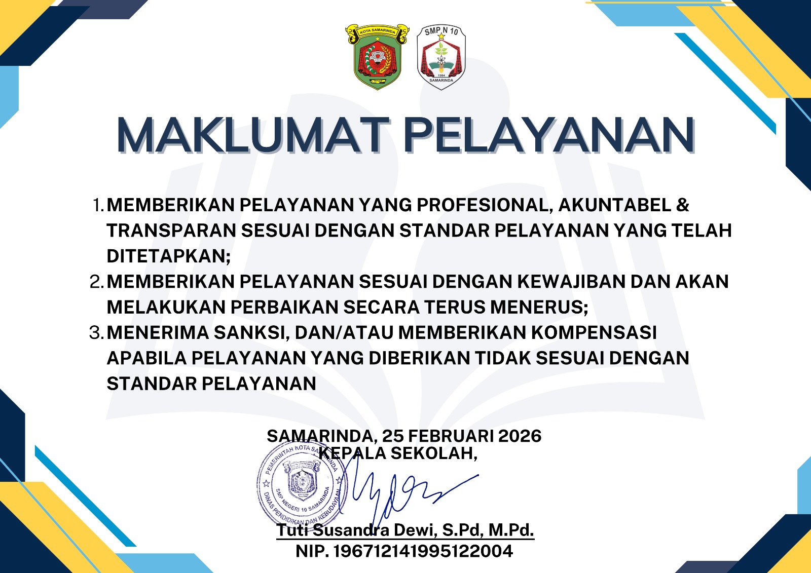 Maklumat Pelayanan SMP Negeri 10 Samarinda